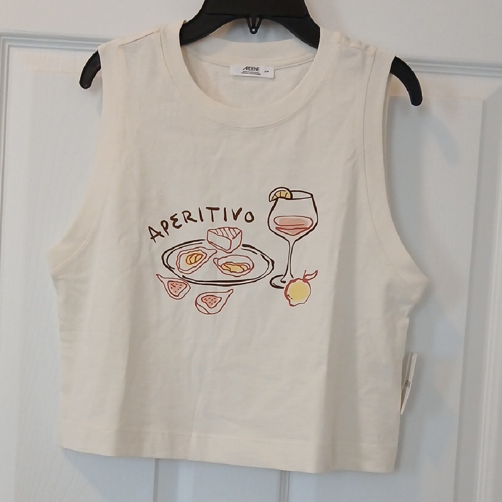 Ardene Cream Aperitivo Graphic Muscle Tee NWT